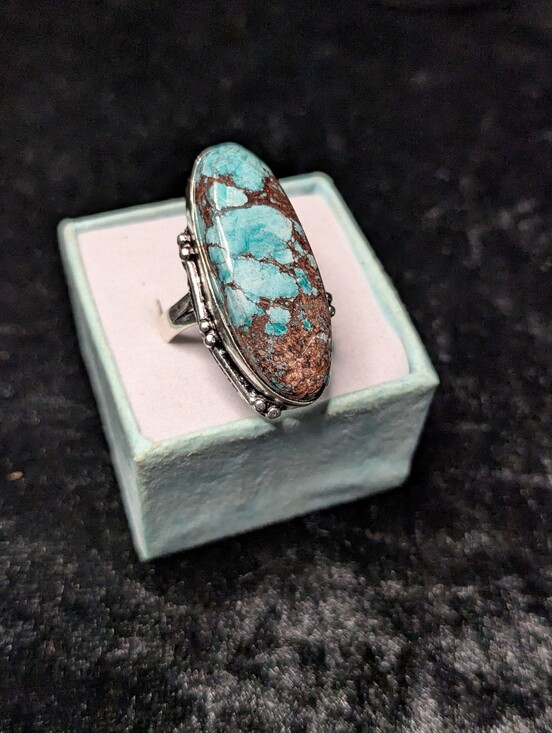 Handmade Jewelry - Handcrafted Oblong New Lander Turquoise Ring  (6.5)